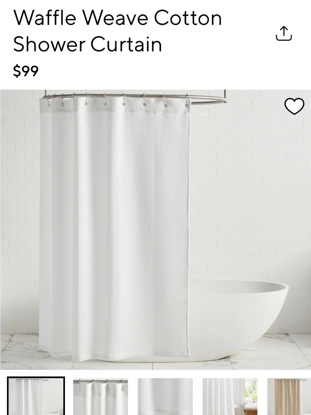 Pottery Barn White Waffle Weave Shower Curtain